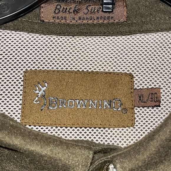 Browning Button Up Shirt Mens XL Forest Green Long‎ Sleeve Casual Buck Suede - Picture 5 of 13